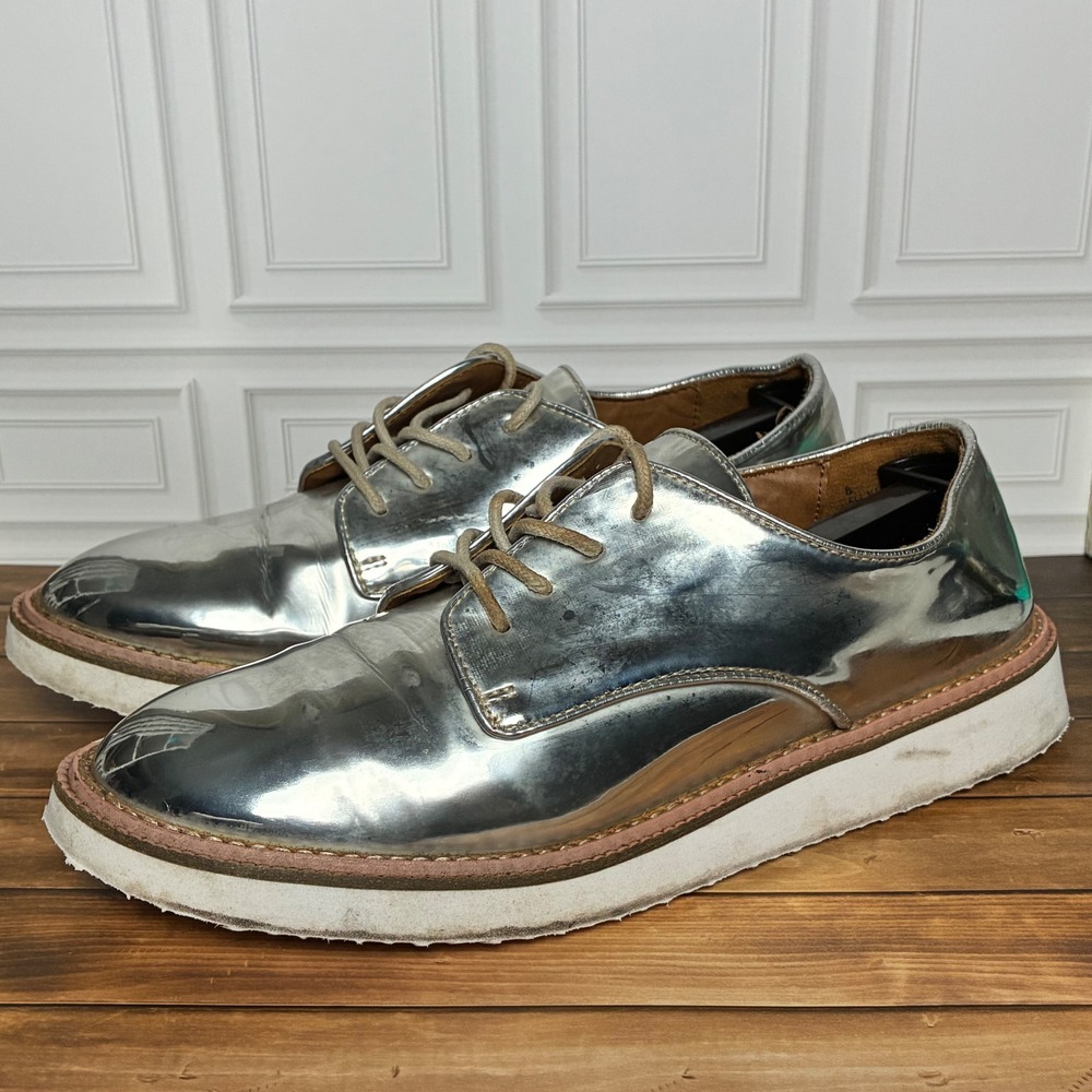 A New Day Womens Metallic Silver Lace Up Oxford Platform Shoes Size 8W